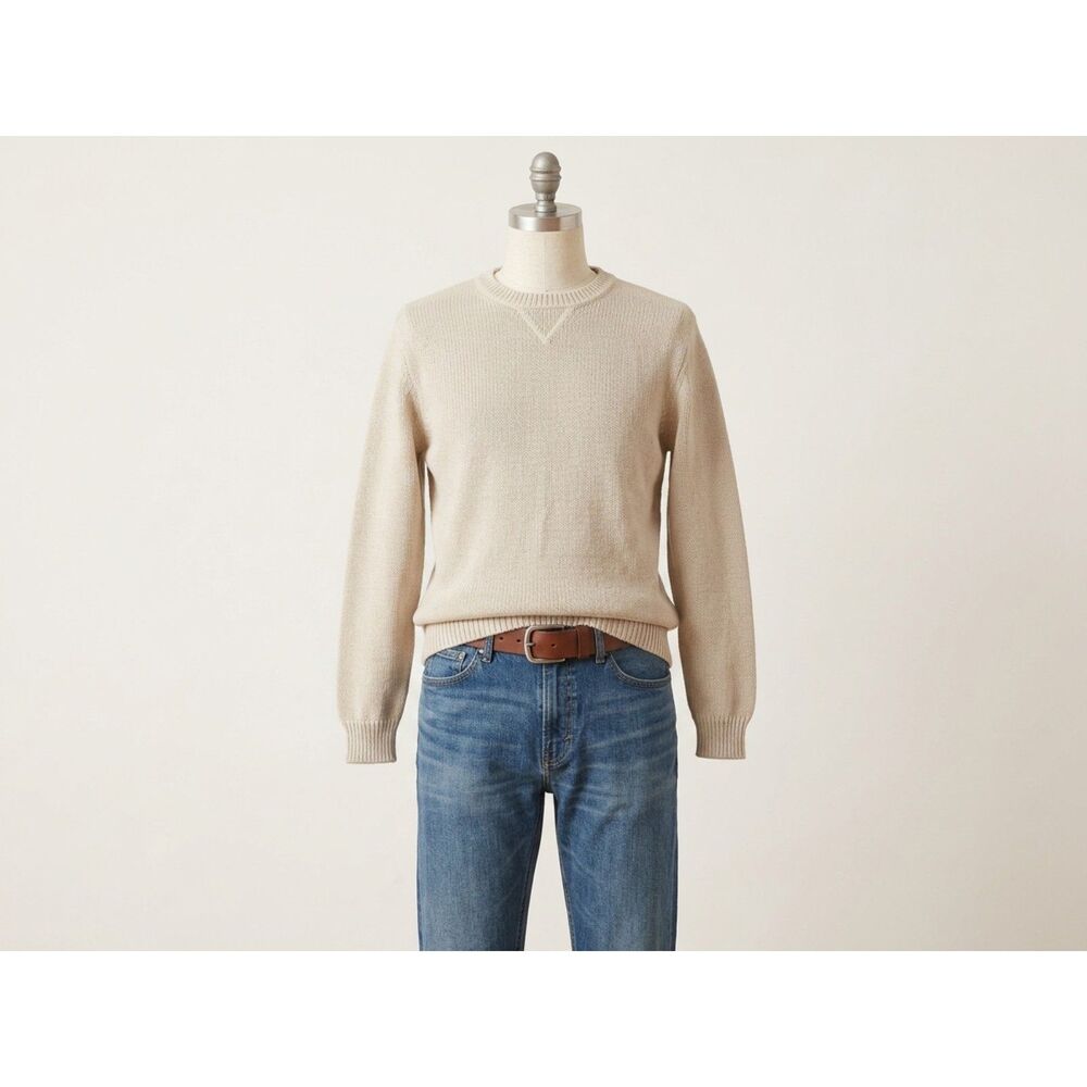 Vintage Eddie Bauer Crewneck Sweater Mens Large Oatmeal Beige Heavyweight Cotton